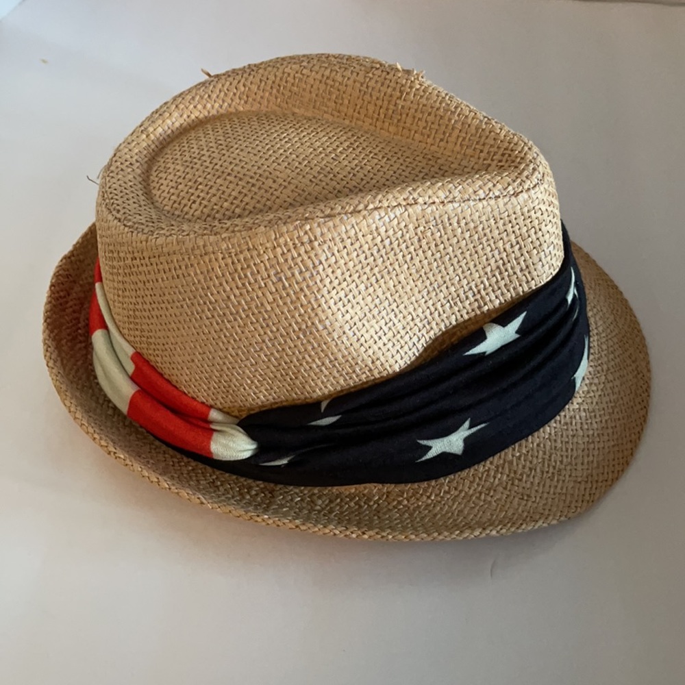 Fedora hat with removable red/white/blue band. Patriotic.